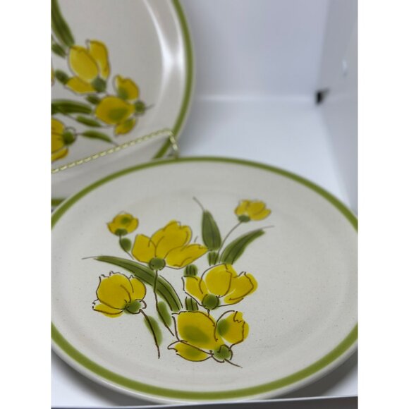 VTG Stonybrook Stoneware Dinner Plates Set of 2 Yellow Floral 10.5" Japan 1970s - Picture 2 of 7
